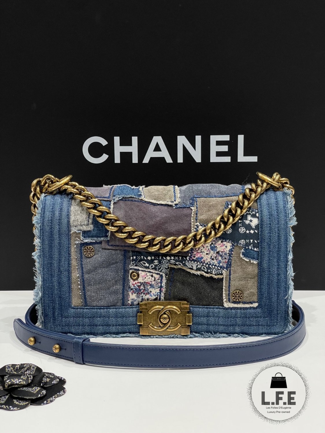 Chanel Bag Boy medium denim patchwork Les Folies d Eugenie