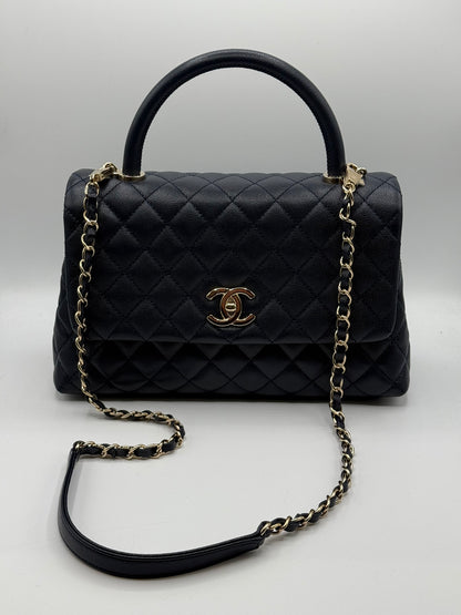 Chanel - Sac coco handle cuir caviar bleu