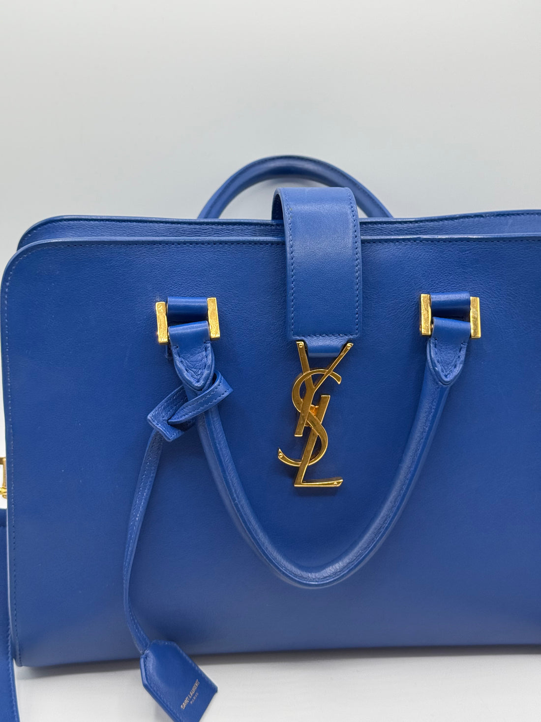 YSL - sac monogramme cabas cuir bleu roi