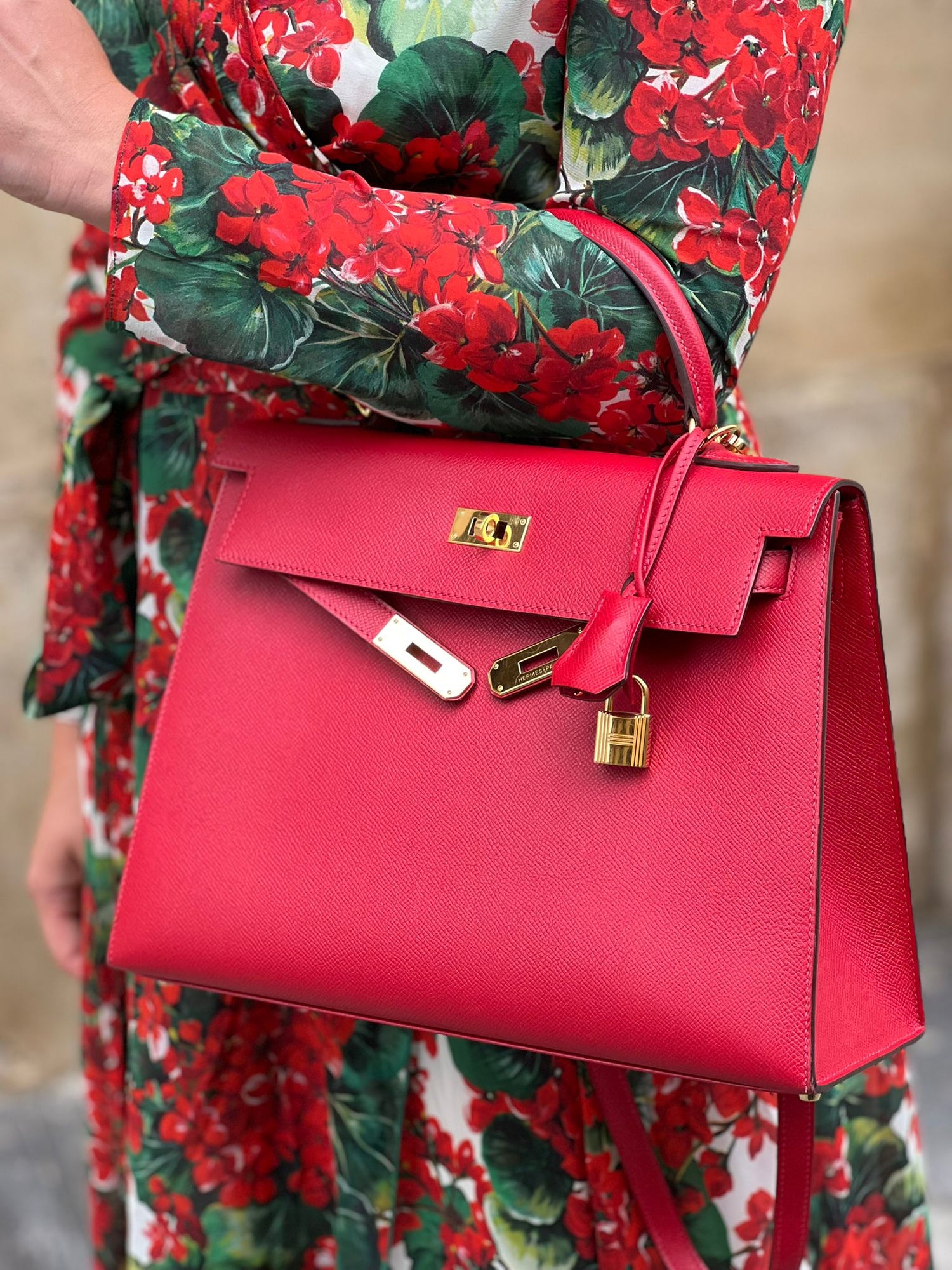 Hermès - Kelly 32 Sellier Epsom Red Casaque Tasche