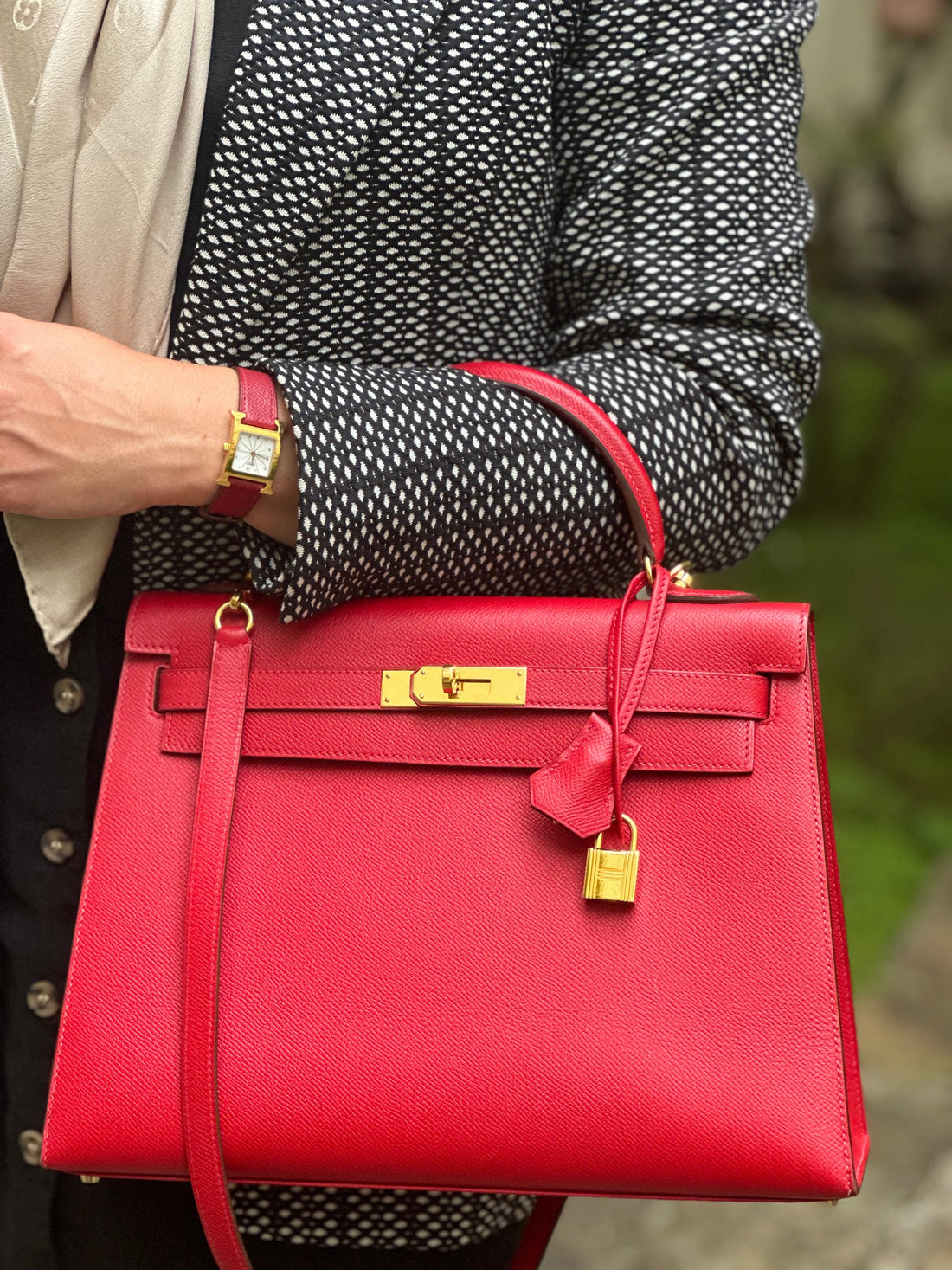 Hermès - Sac Kelly 32 Sellier Epsom Rouge Casaque