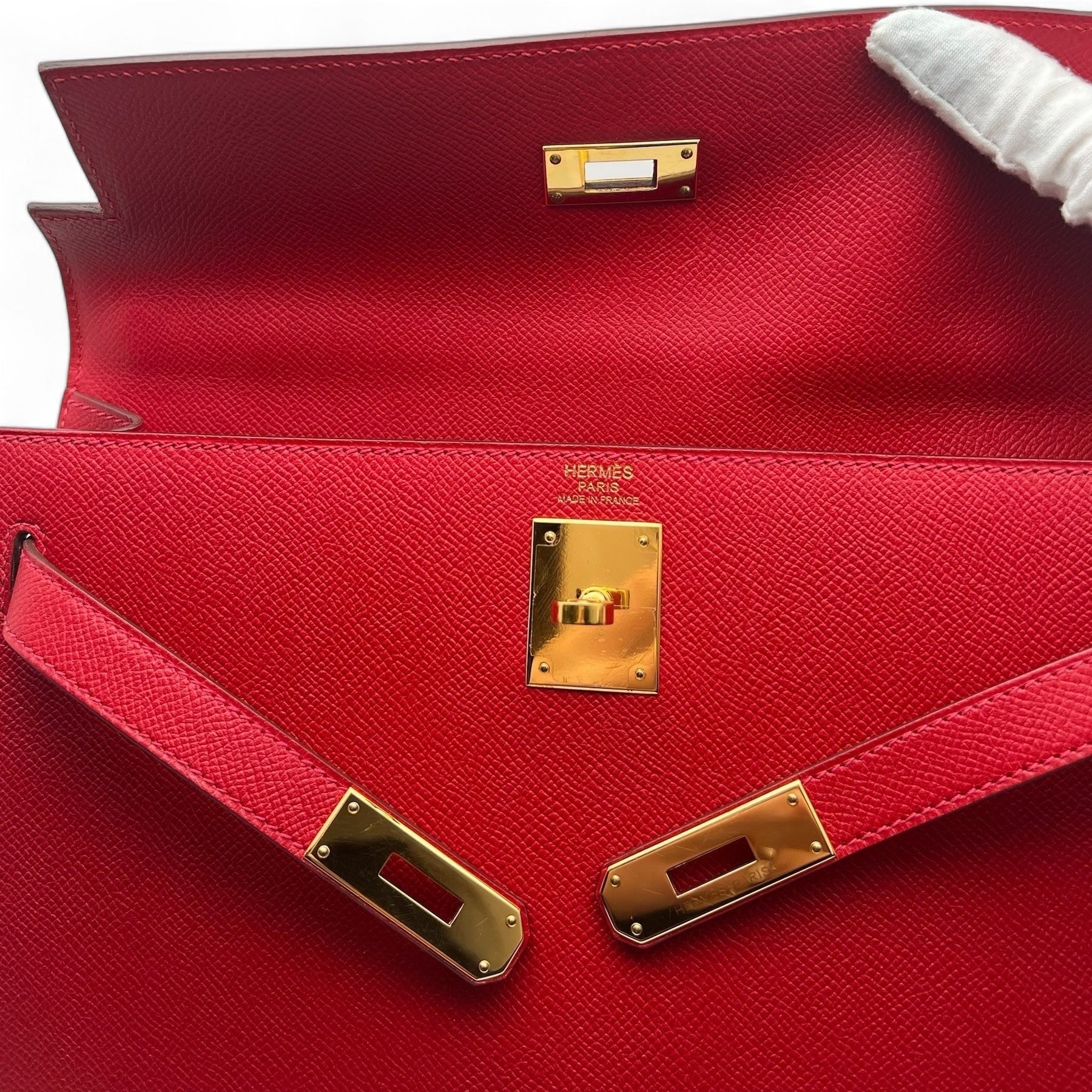 Hermès - Kelly 32 Sellier Epsom Red Casaque Tasche