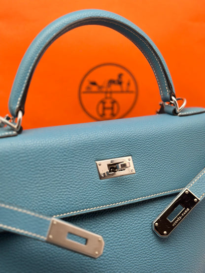 Hermès - Sac Kelly 32 blue jean