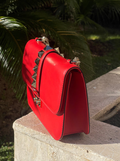 Valentino - Sac Glam lock MM rouge corail