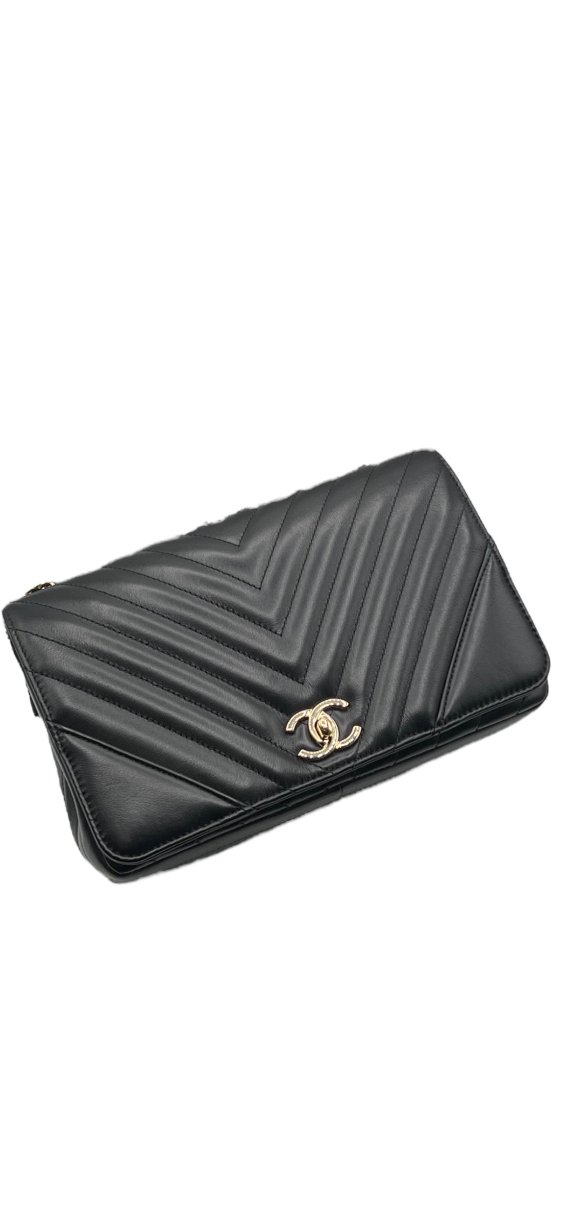 Chanel - sac à rabat cuir chevron noir