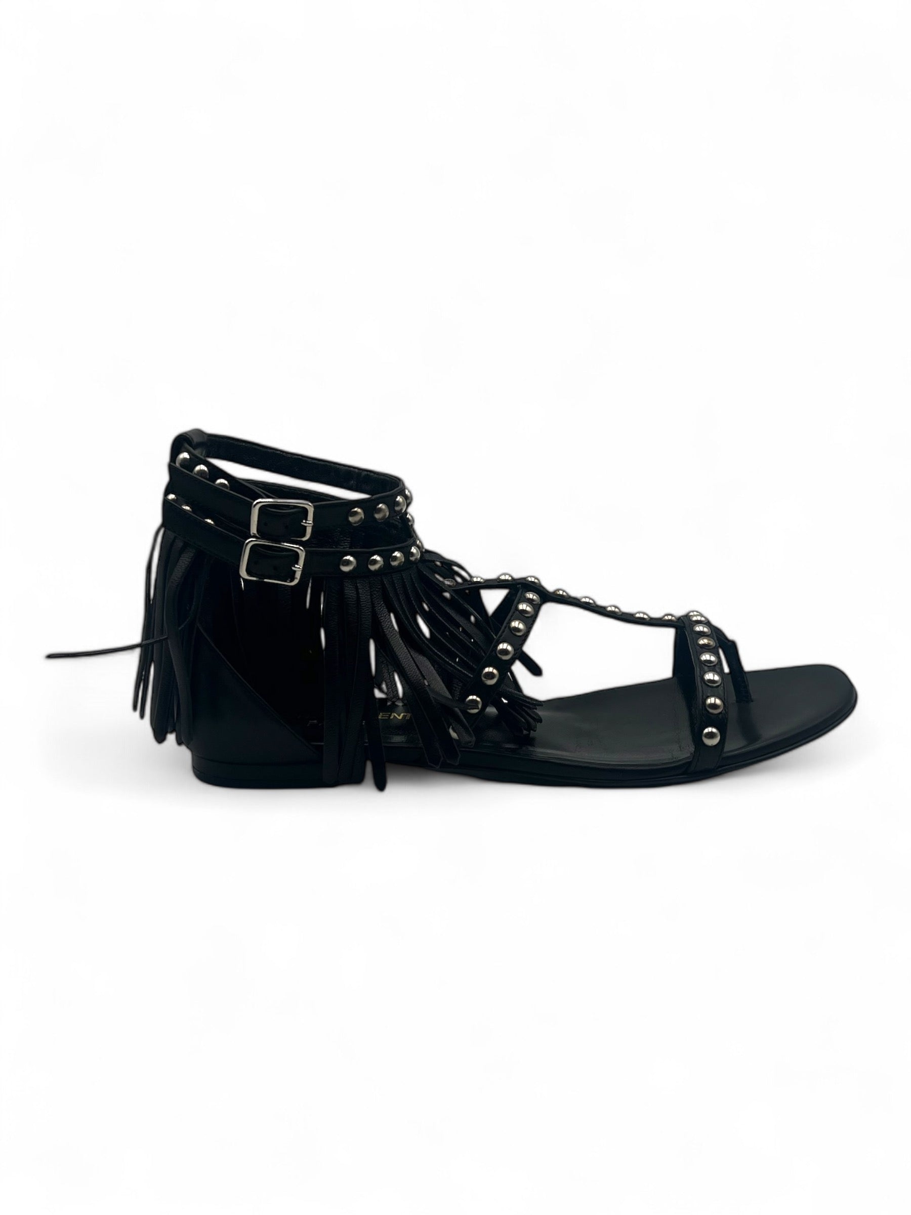 Saint Laurent - Sandales à franges noires T38,5