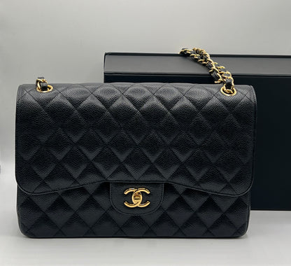 Chanel - sac jumbo cuir caviar noir