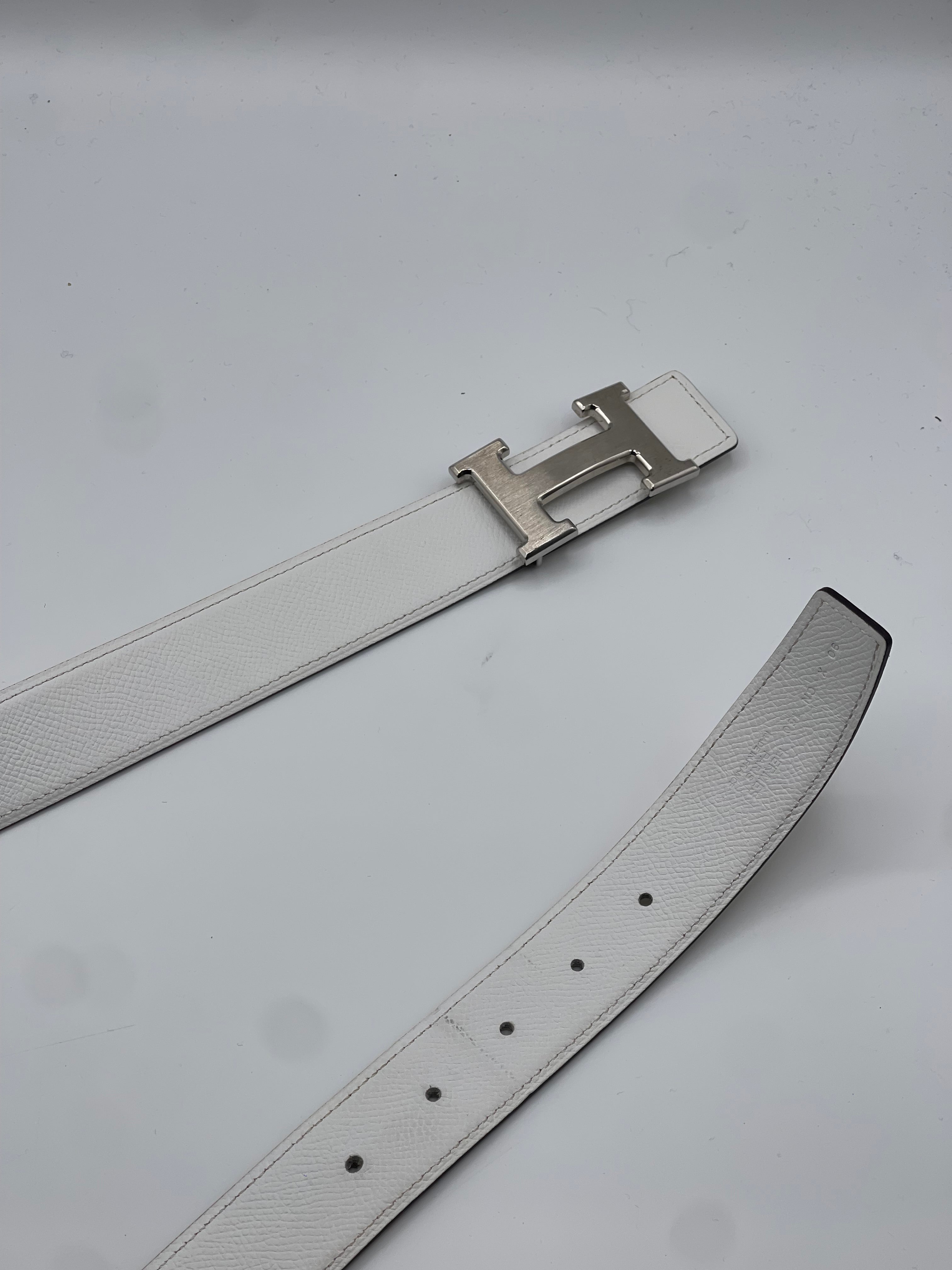 Hermès - Ceinture H 32mm réversible blanche/craie T90