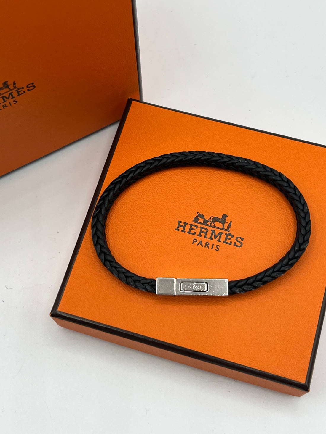 Hermès - bracelet Goliath cuir et boucle argent