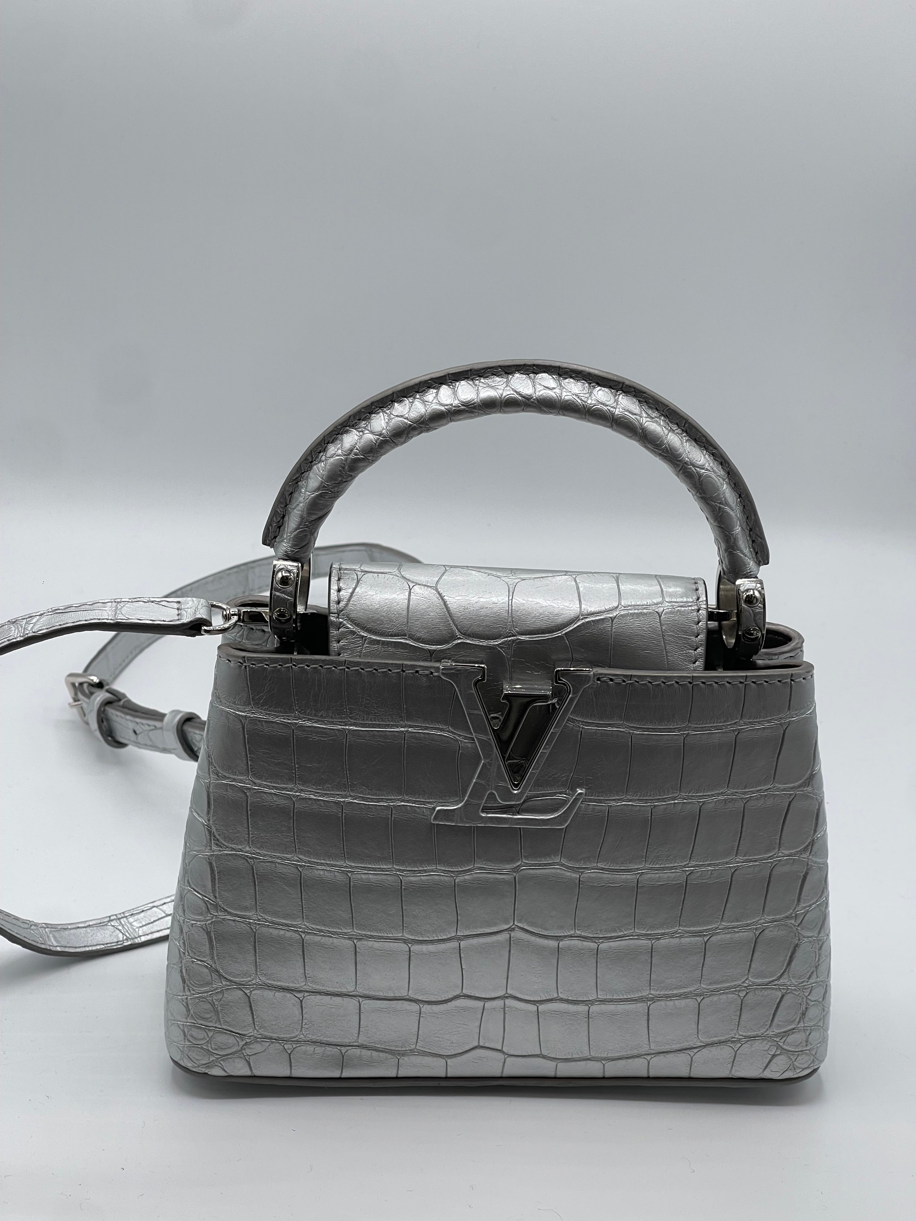 Louis Vuitton - Sac Capucine alligator Silver