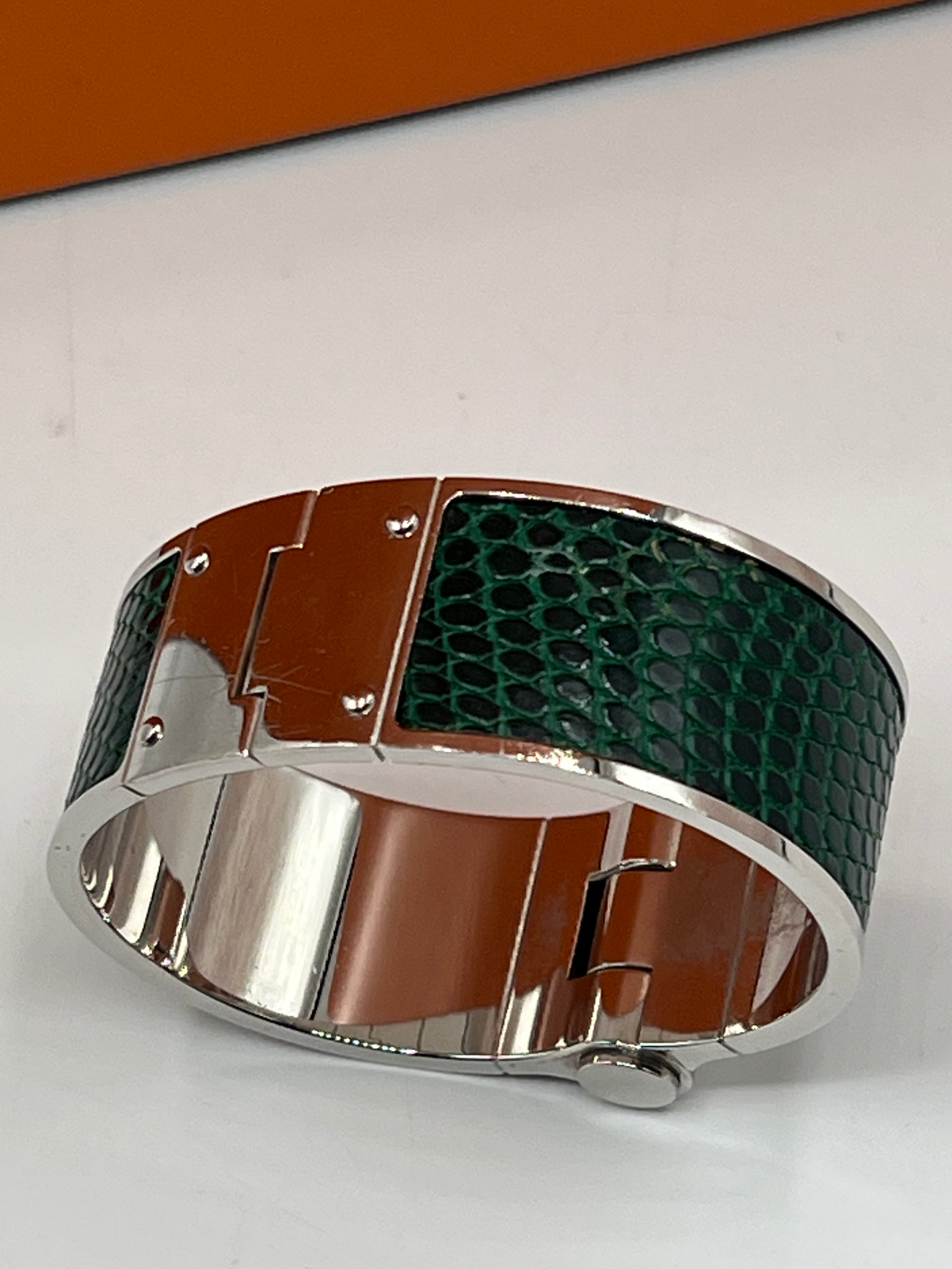 Hermès - bracelet charnière lézard vert