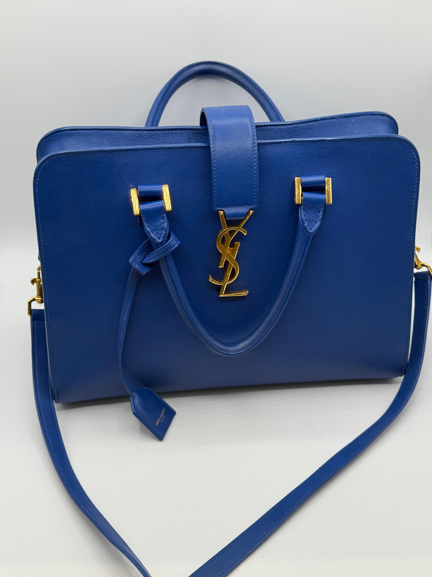 YSL - sac monogramme cabas cuir bleu roi