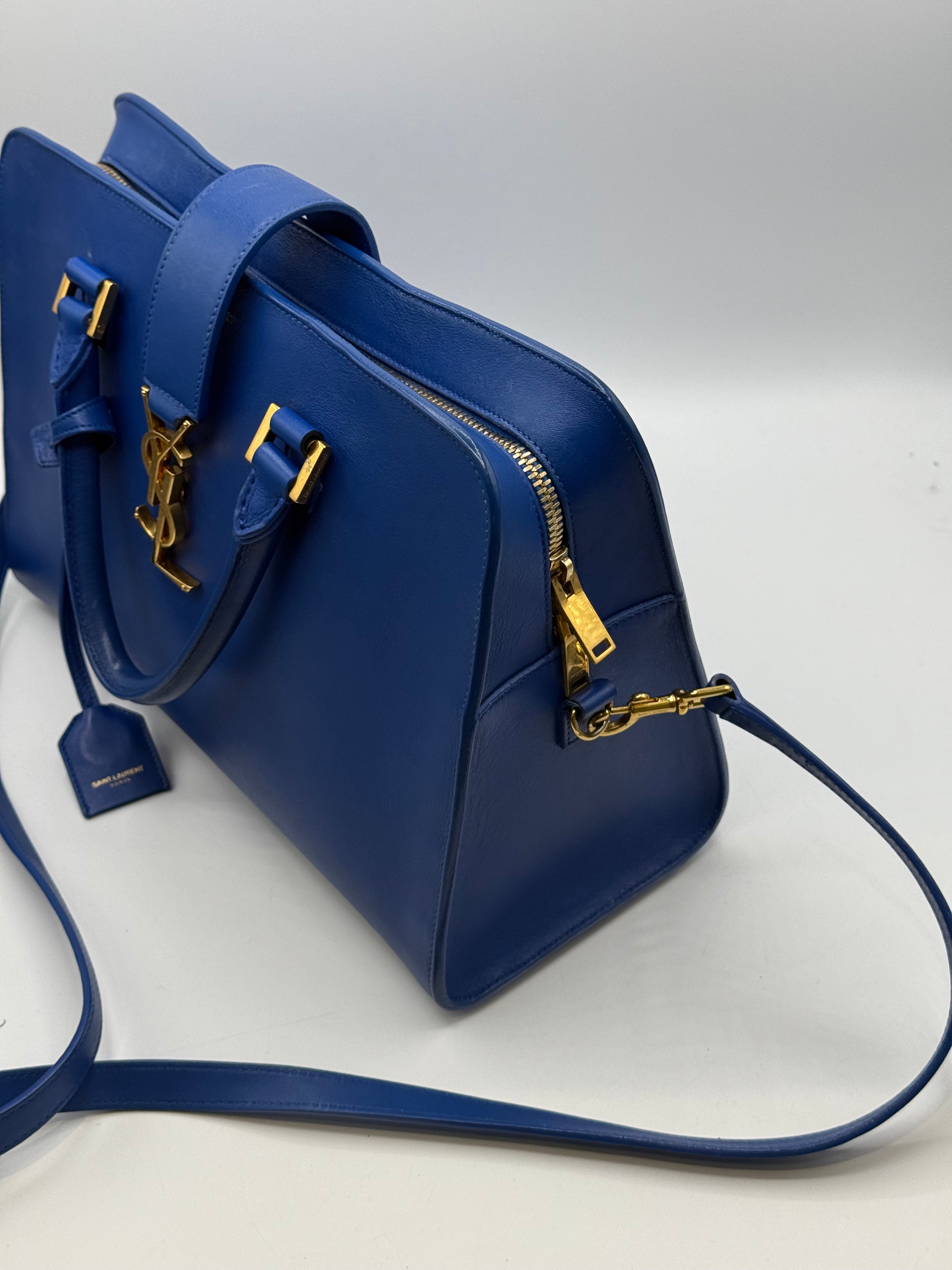 YSL - sac monogramme cabas cuir bleu roi