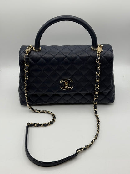 Chanel - Sac coco handle cuir caviar bleu