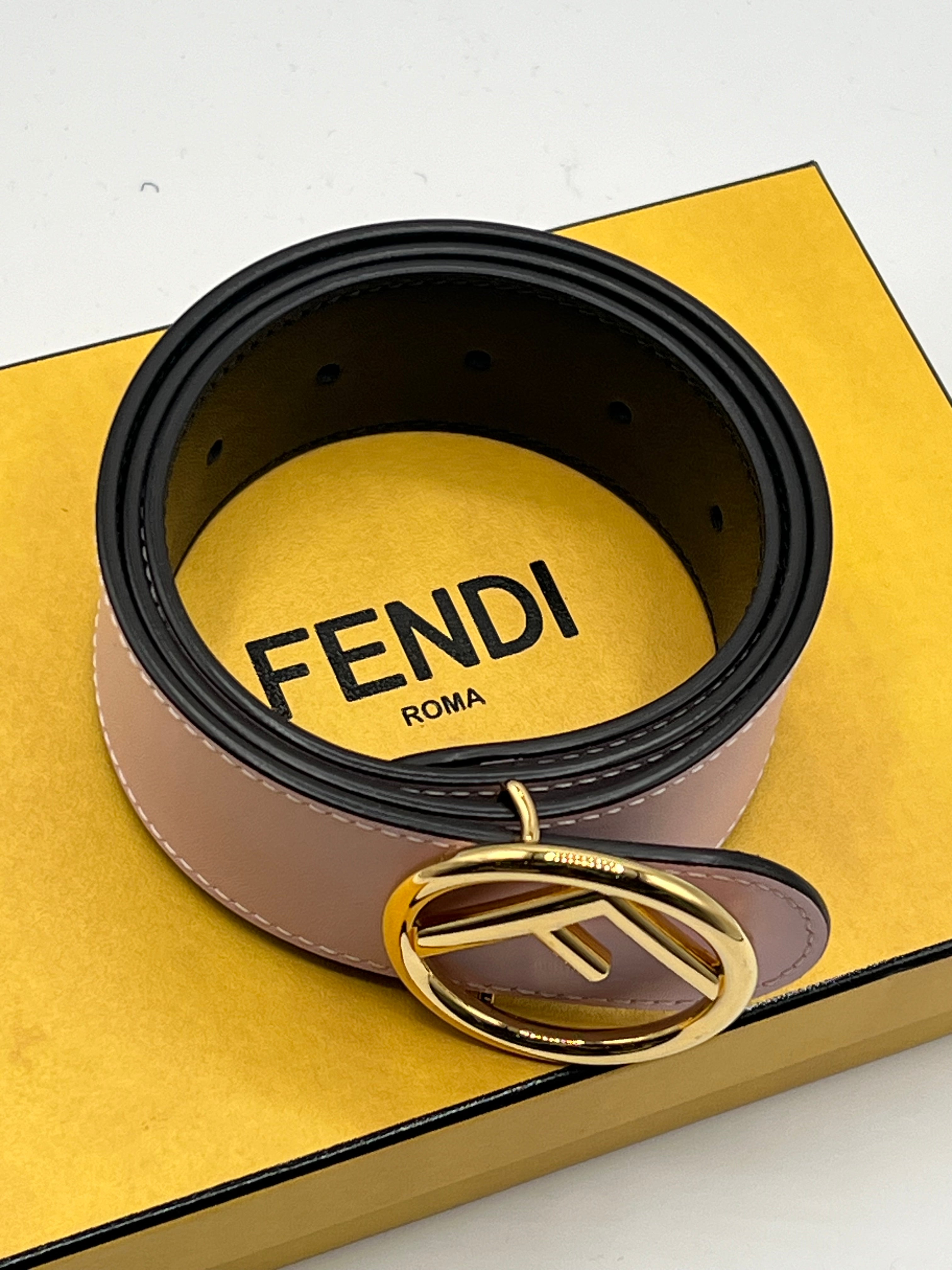 Fendi - ceinture réversible cuir noir / rose