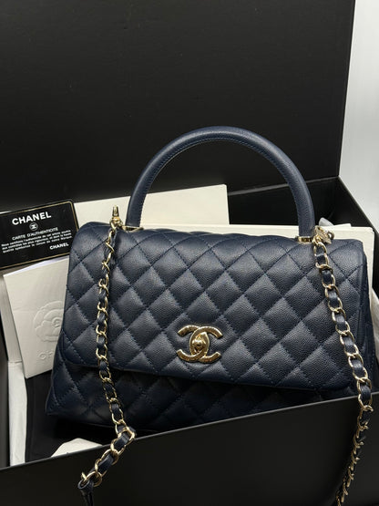 Chanel - Sac coco handle cuir caviar bleu