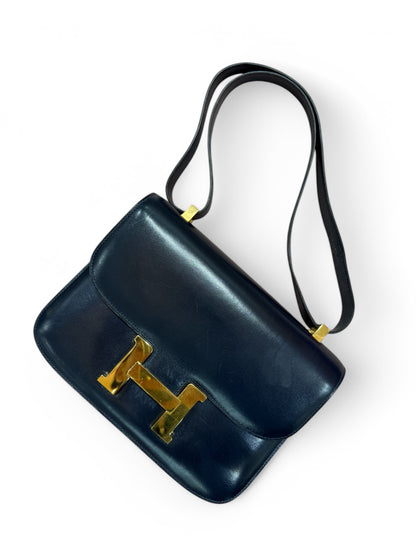 Hermès - Sac Constance 24 Box bleu navy