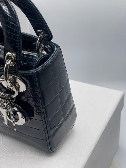 Dior - Sac mini Lady Dior Alligator small bleu navy