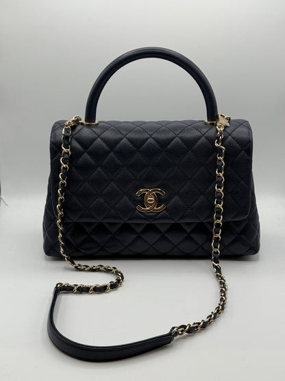 Chanel - Sac coco handle cuir caviar bleu