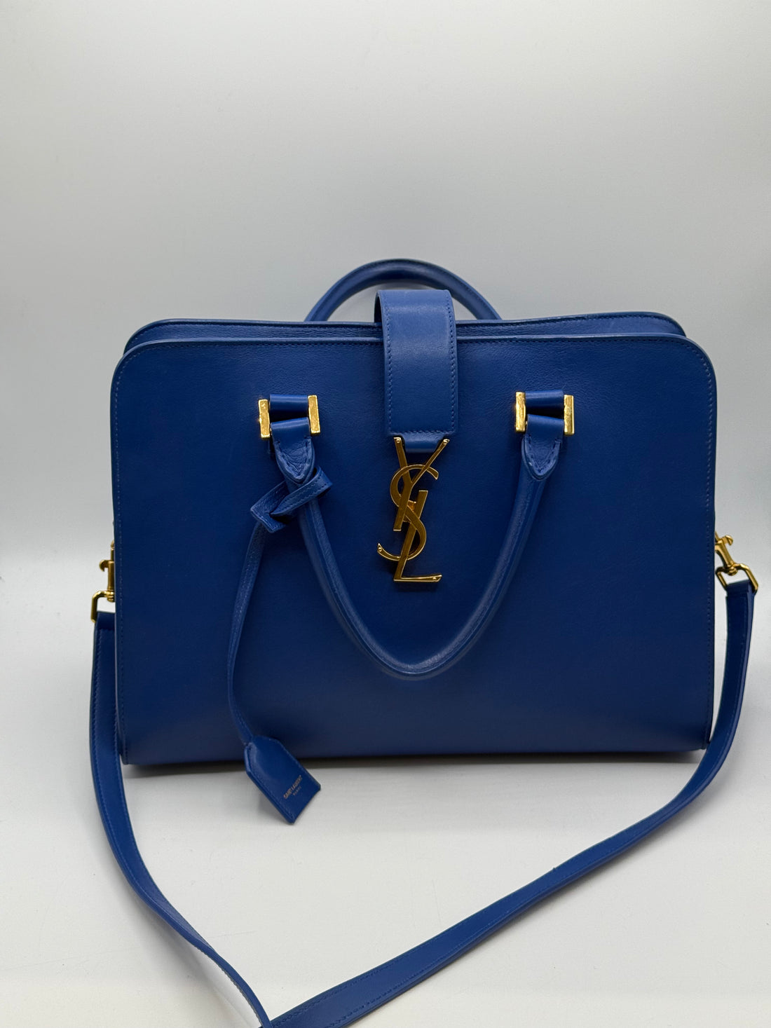 YSL - sac monogramme cabas cuir bleu roi