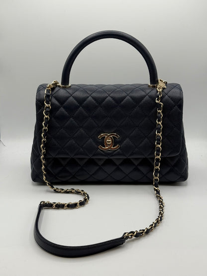 Chanel - Sac coco handle cuir caviar bleu