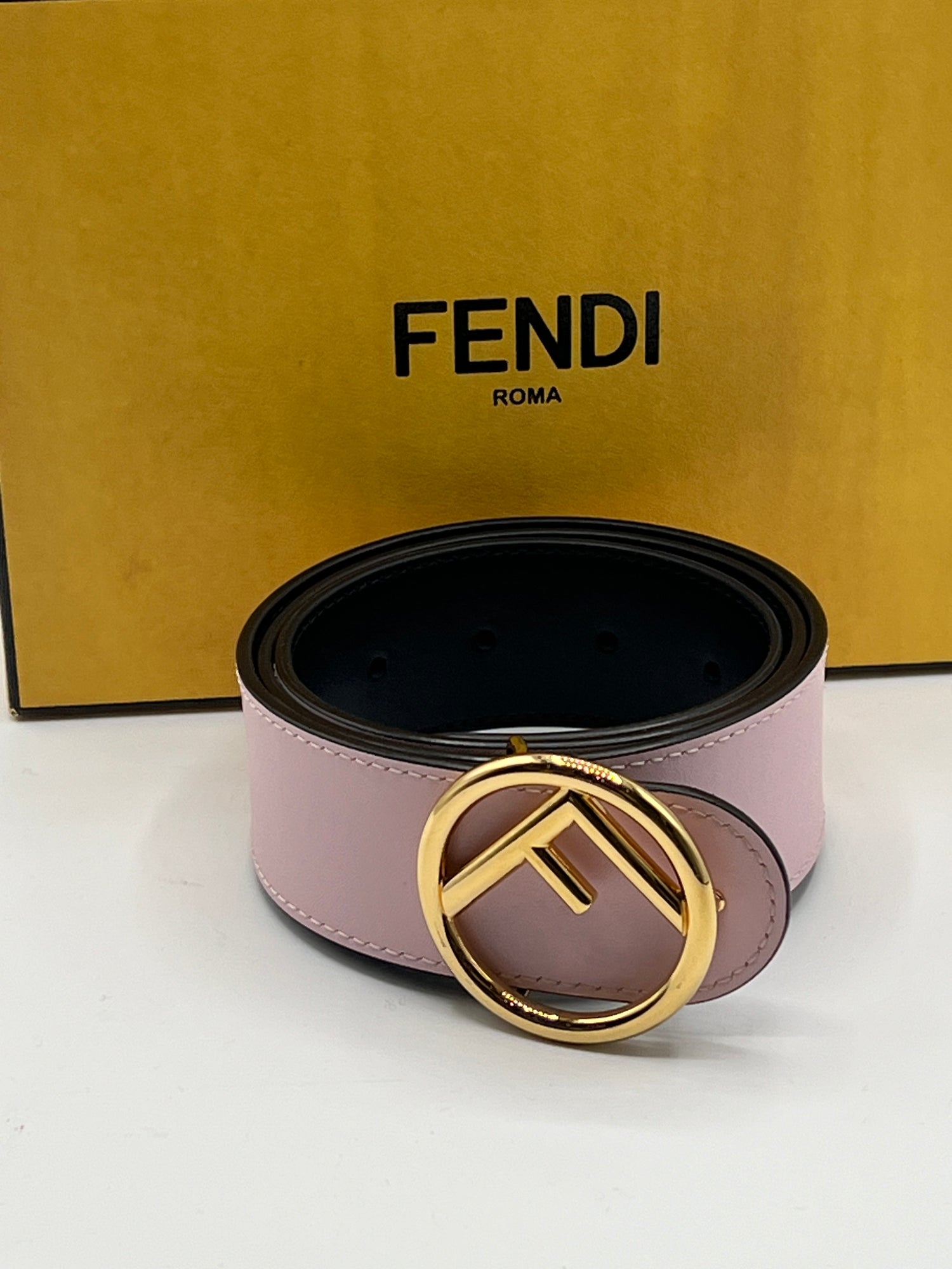 Fendi - ceinture réversible cuir noir / rose