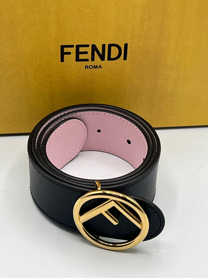 Fendi - ceinture réversible cuir noir / rose