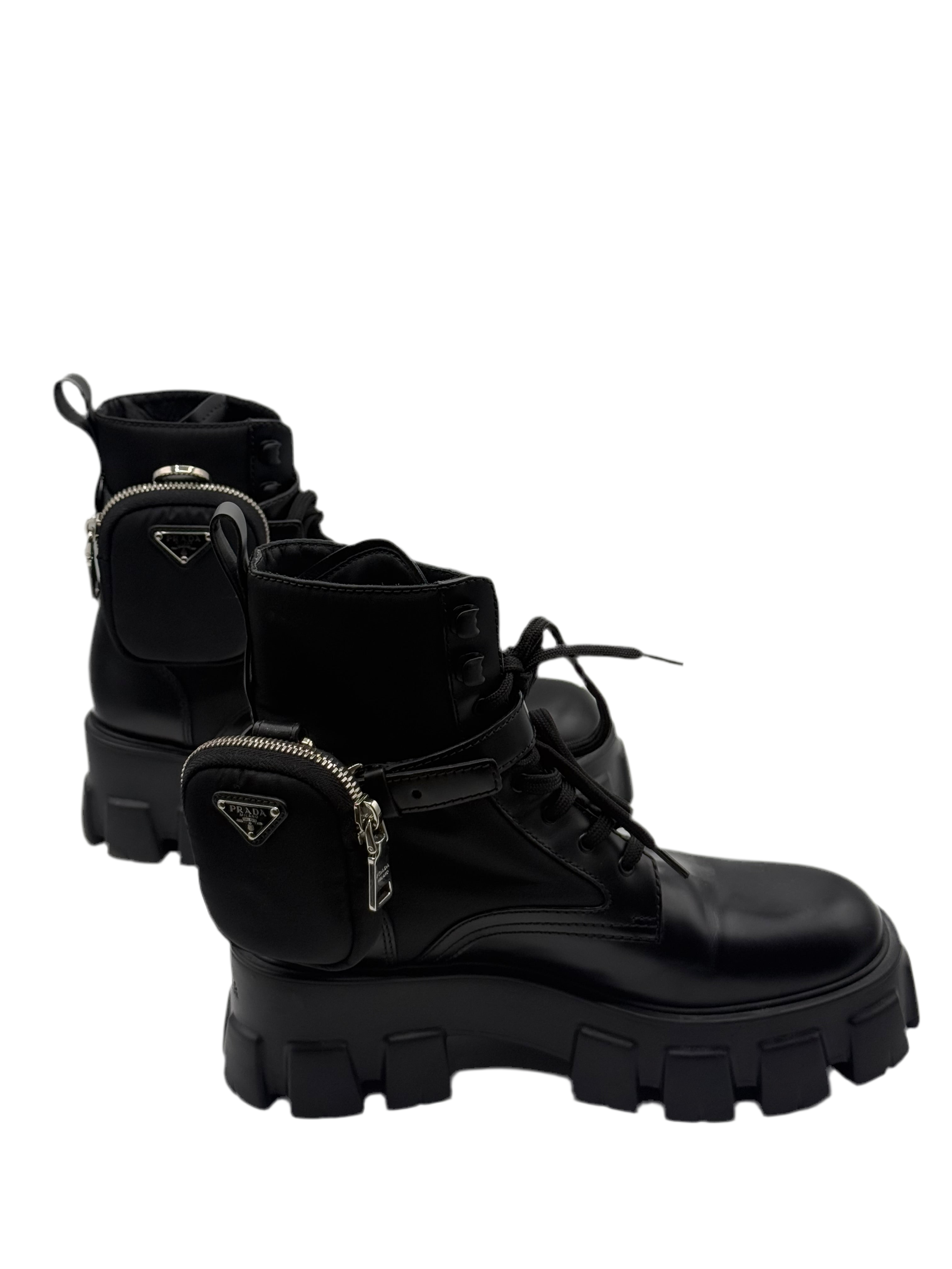 Prada - Bottes Monolith en cuir et Re-nylon T38