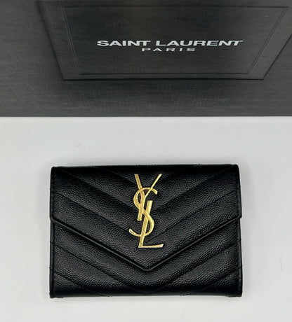 Saint Laurent - portefeuille Cassandre noir YSL doré