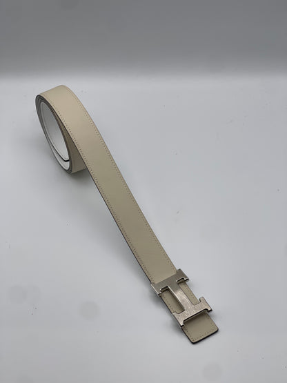 Hermès - Ceinture H 32mm réversible blanche/craie T90