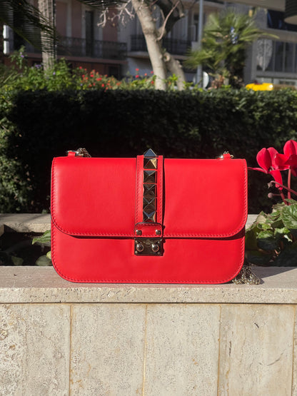 Valentino - Sac Glam lock MM rouge corail