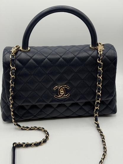 Chanel - Sac coco handle cuir caviar bleu