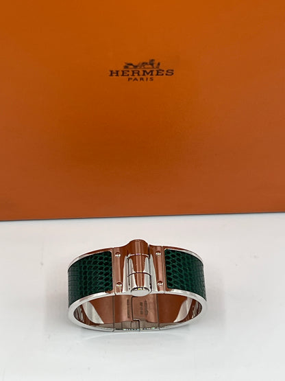 Hermès - bracelet charnière lézard vert