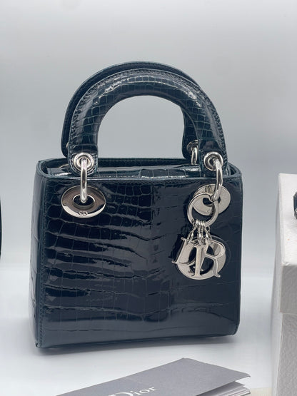 Dior - Sac mini Lady Dior Alligator small bleu navy