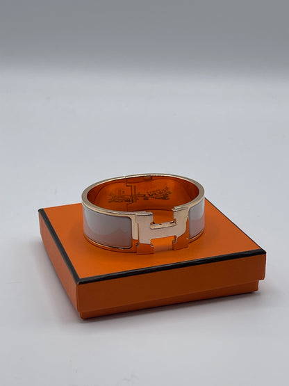 Hermès - Bracelet clic clac H blanc et or rose T1