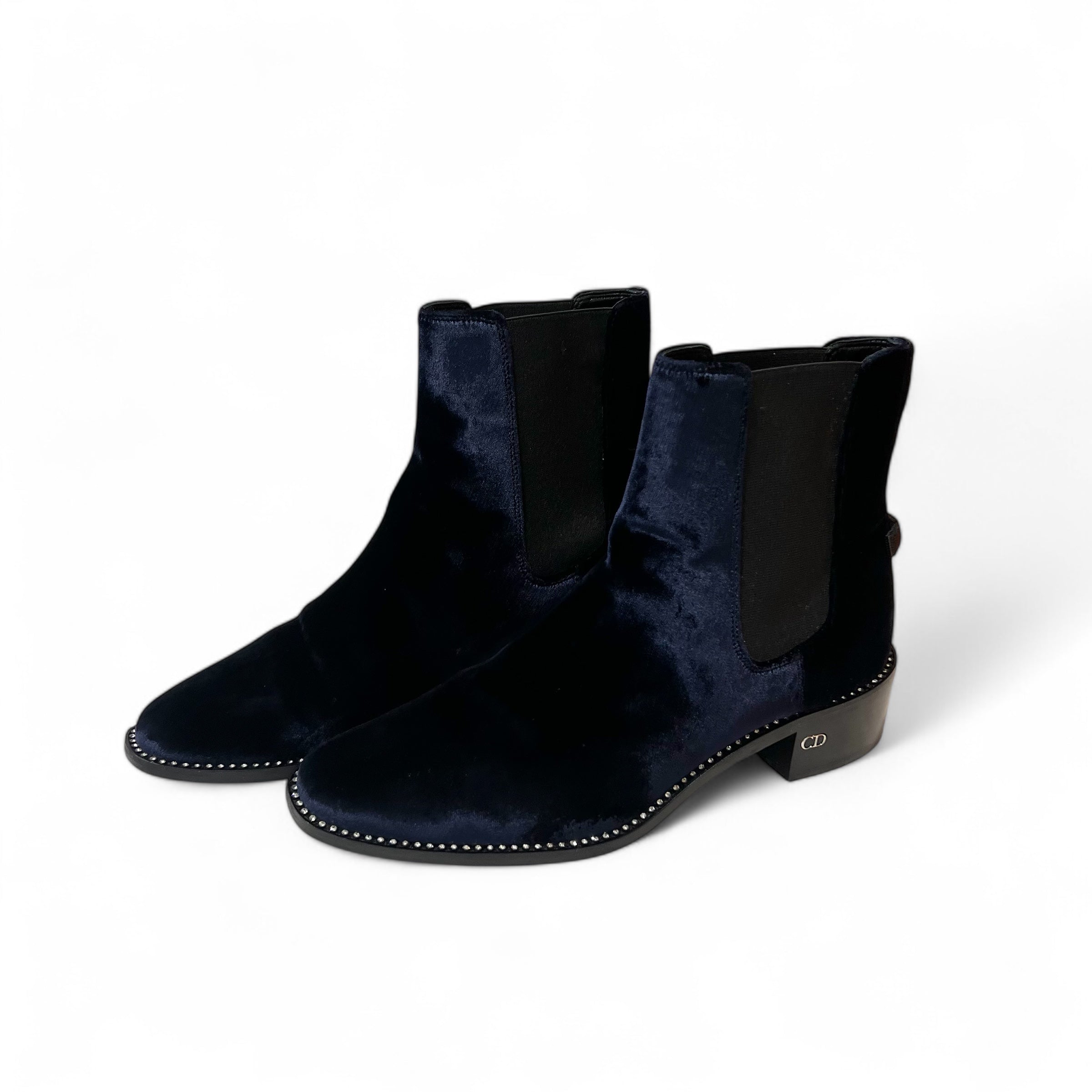 Christian Dior - Bottines en velours bleu nuit T38.5