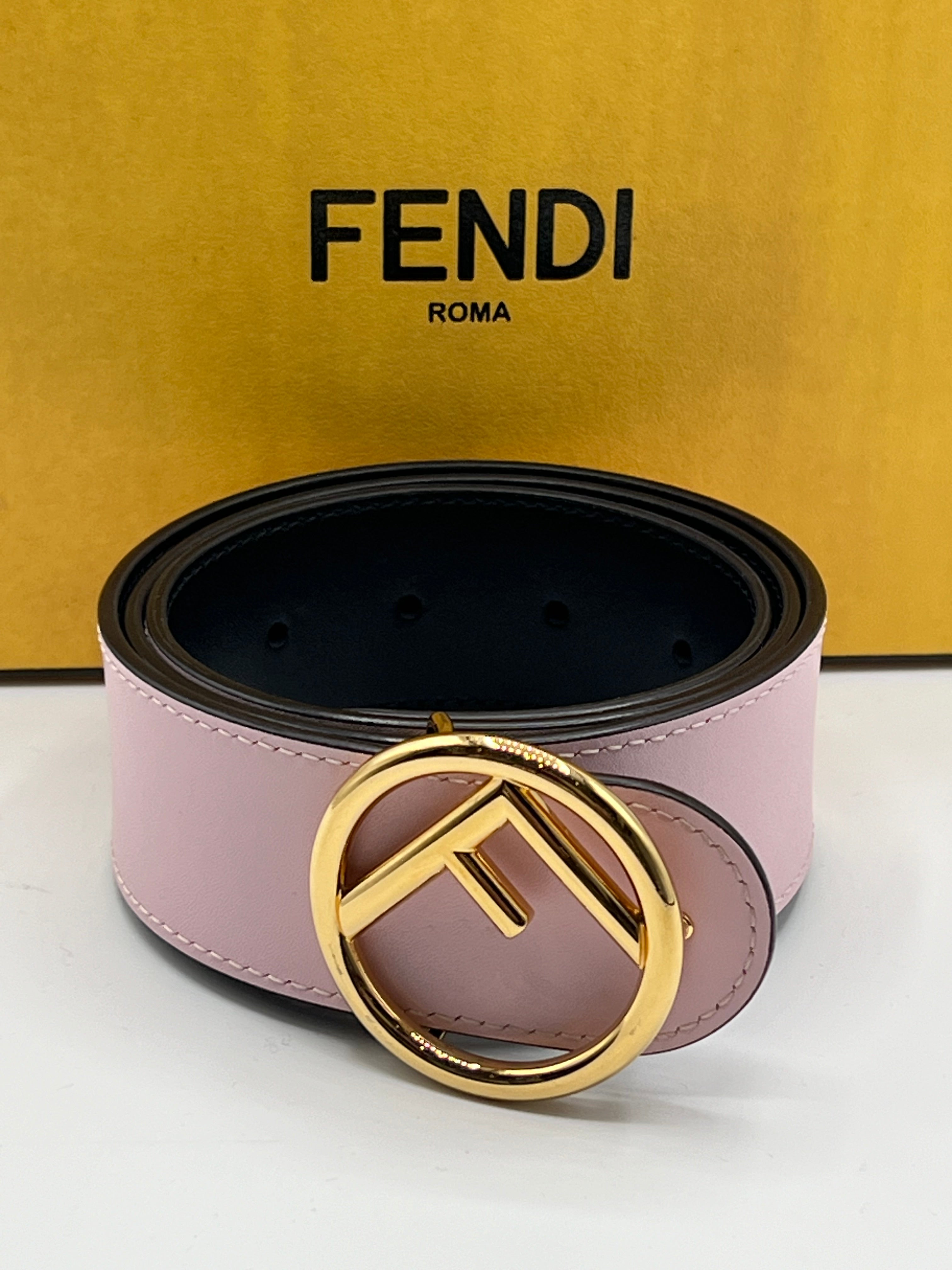 Fendi - ceinture réversible cuir noir / rose