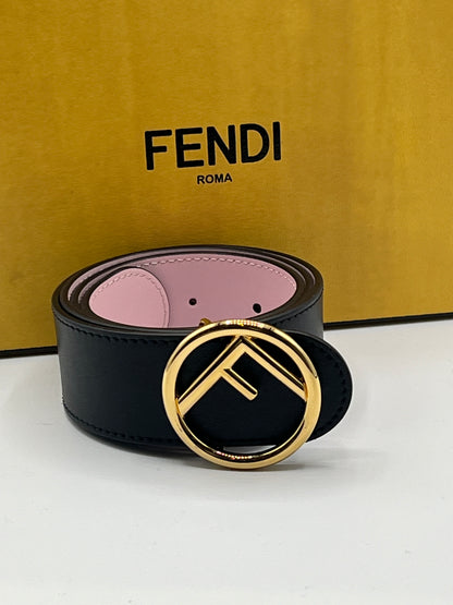 Fendi - ceinture réversible cuir noir / rose