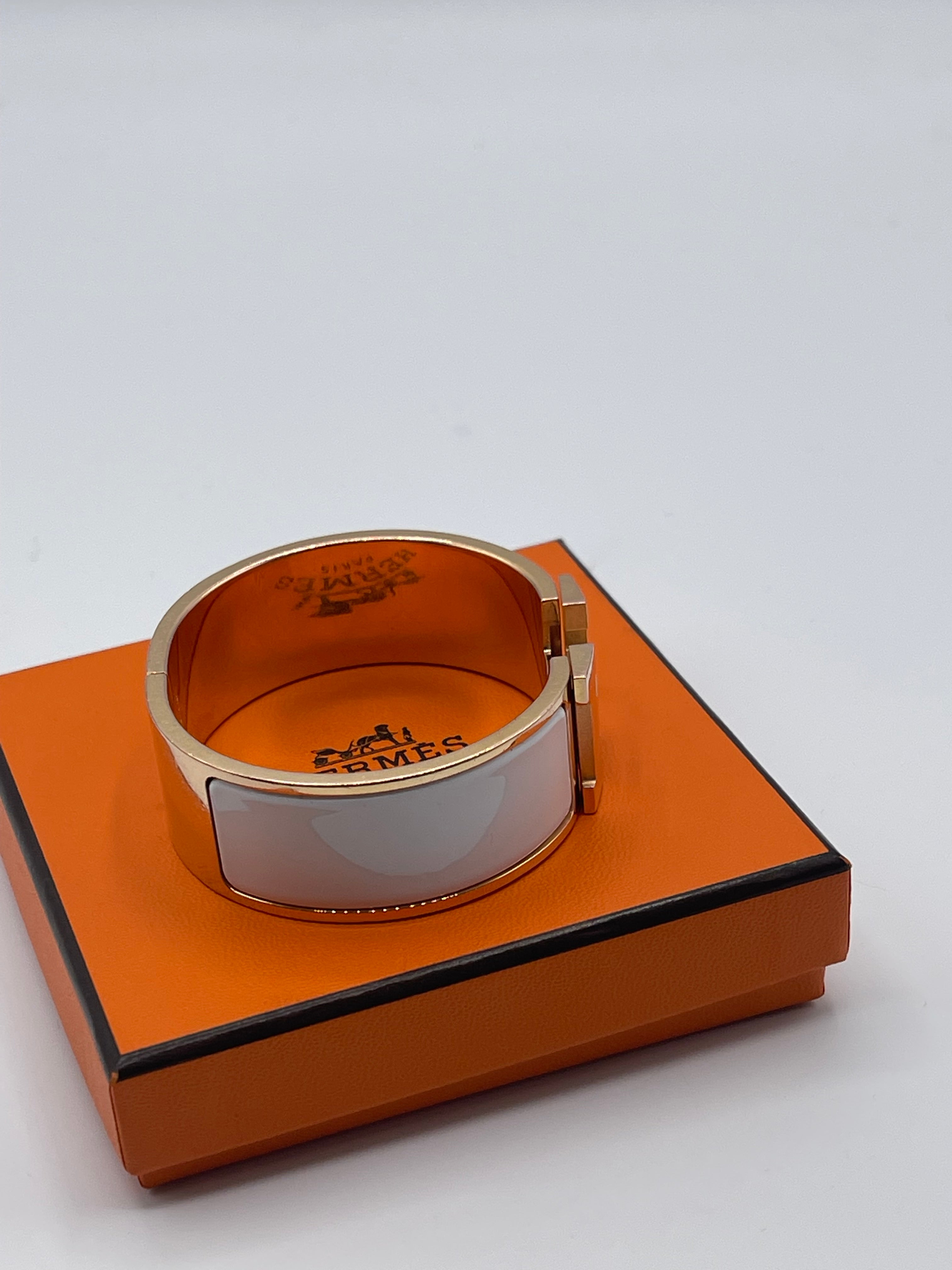 Hermès - Bracelet clic clac H blanc et or rose T1