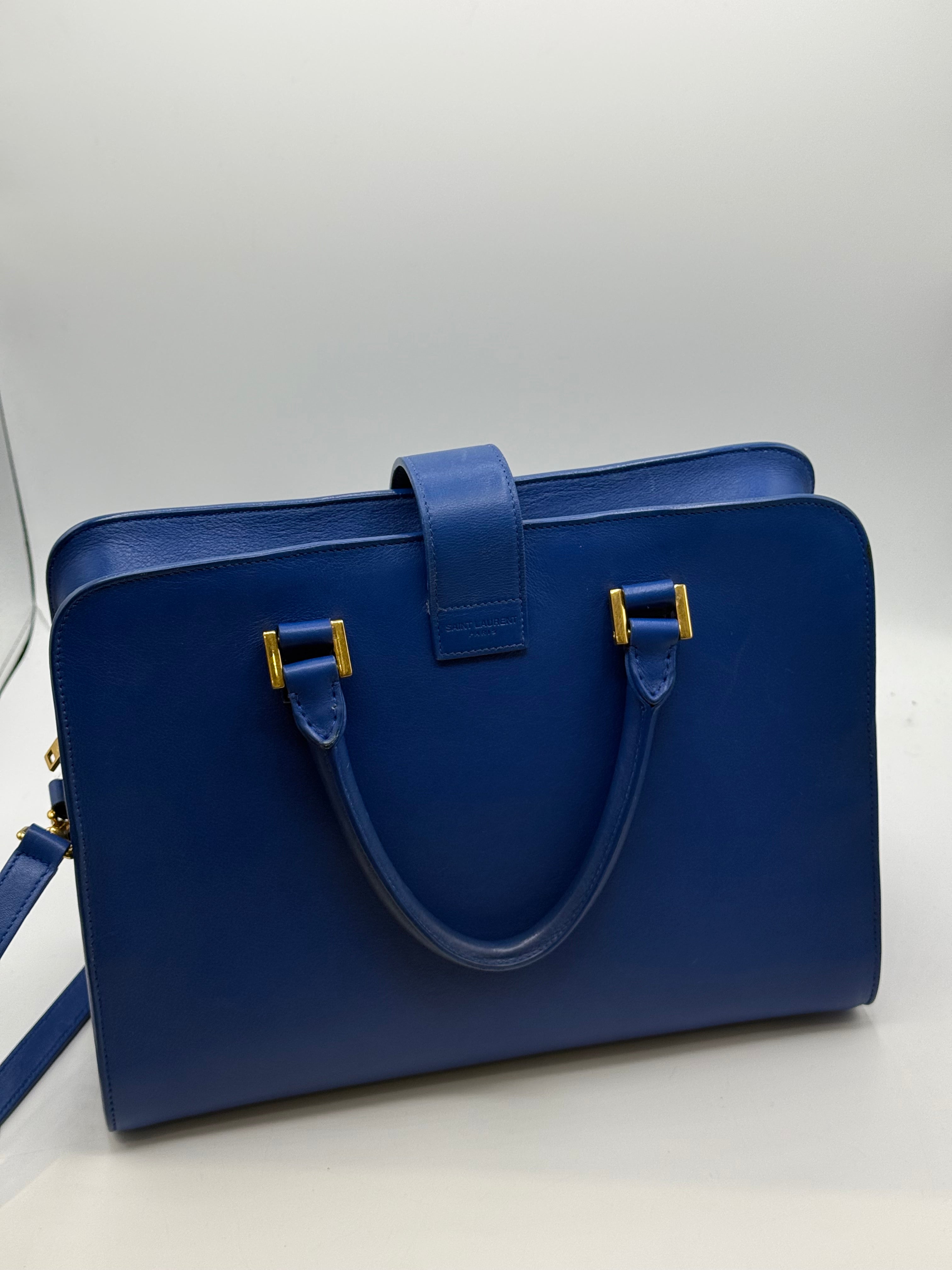 YSL - sac monogramme cabas cuir bleu roi