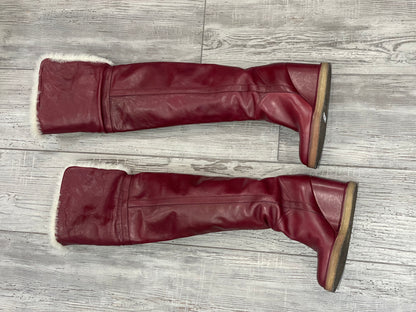 Celine - Bottes cuissardes en cuir rouge avec fourrure T37