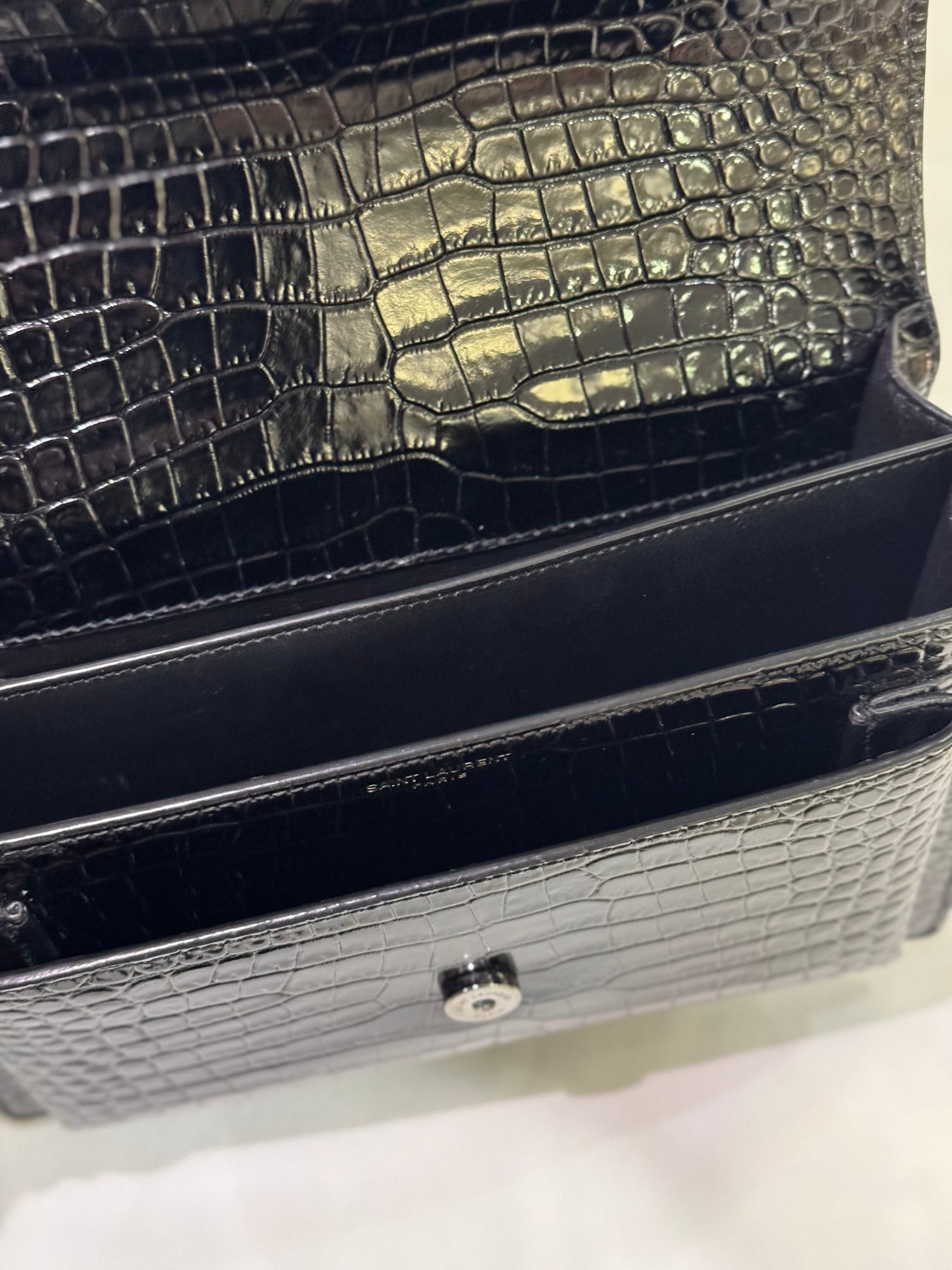 Saint Laurent - Sac Sunset croco embossé all black