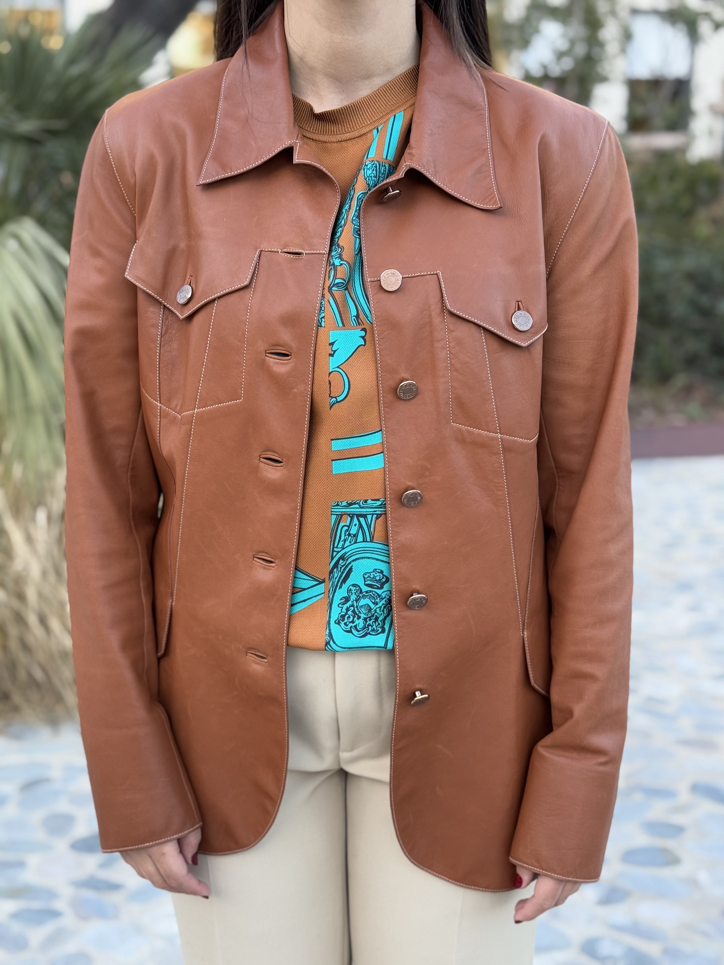 Hermès - Veste en cuir T.40