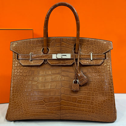 Hermès - Sac Birkin 35 alligator barenia fauve