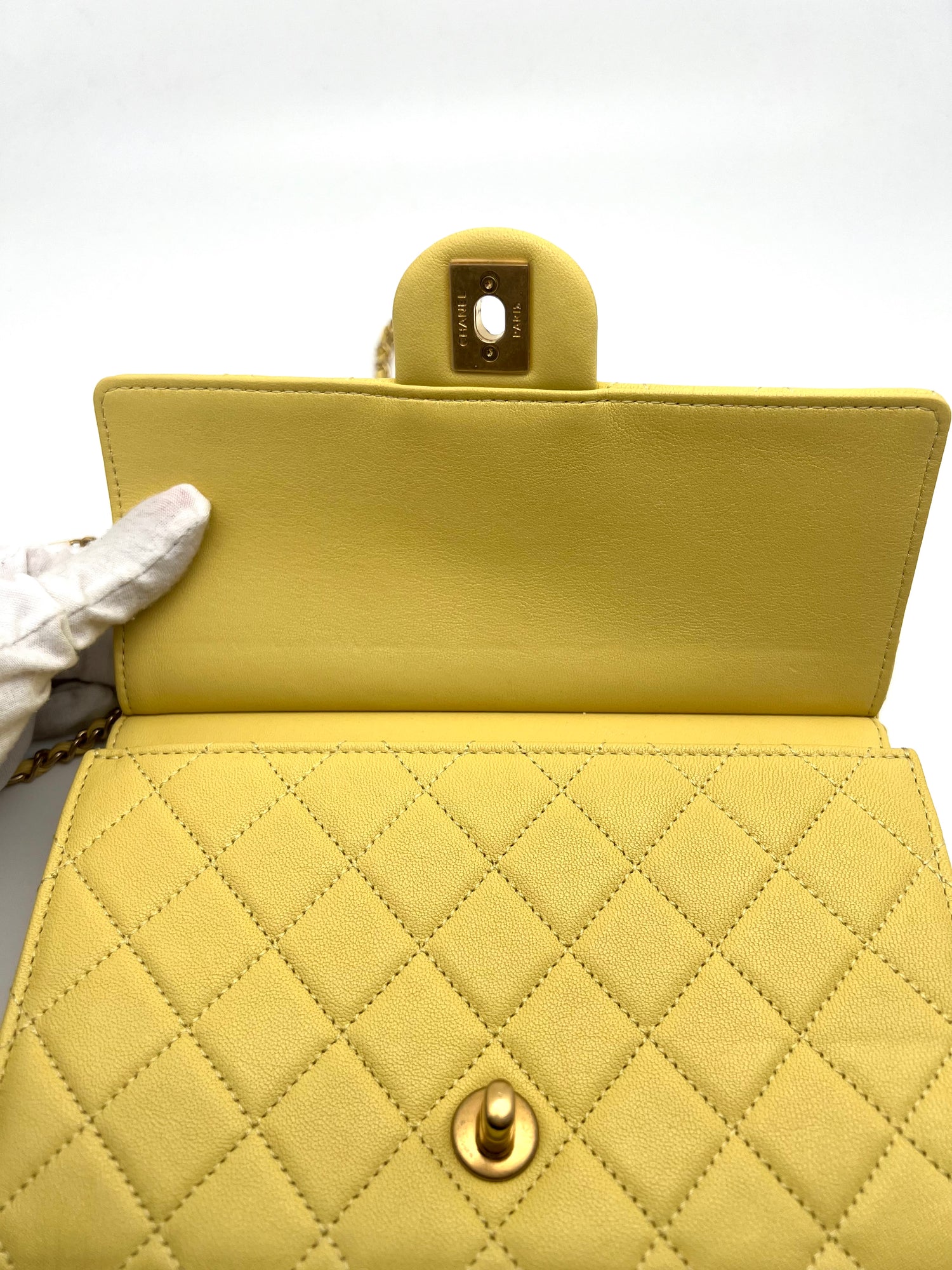 Chanel Les Folies d Eugenie yellow flap bag