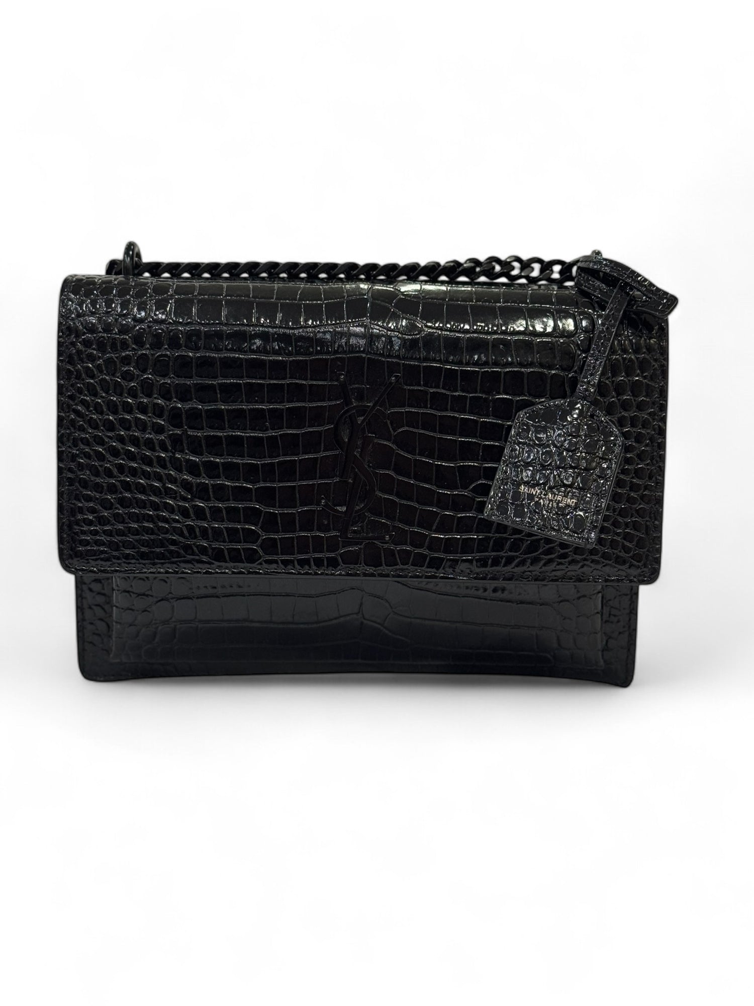 Saint Laurent - Sac Sunset croco embossé all black