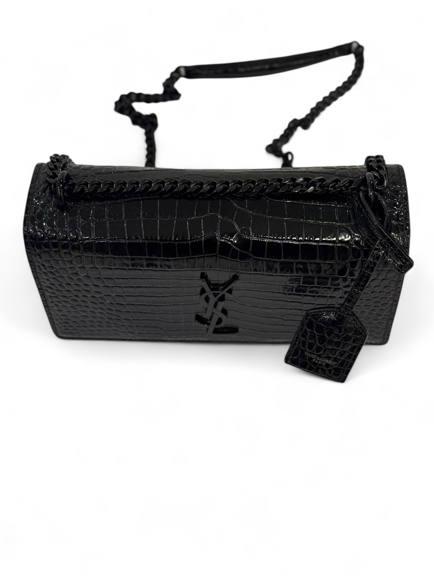 Saint Laurent - Sac Sunset croco embossé all black