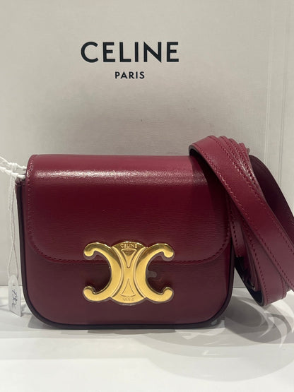 Céline - sac mini triomphe cuir bordeaux - Les Folies d&