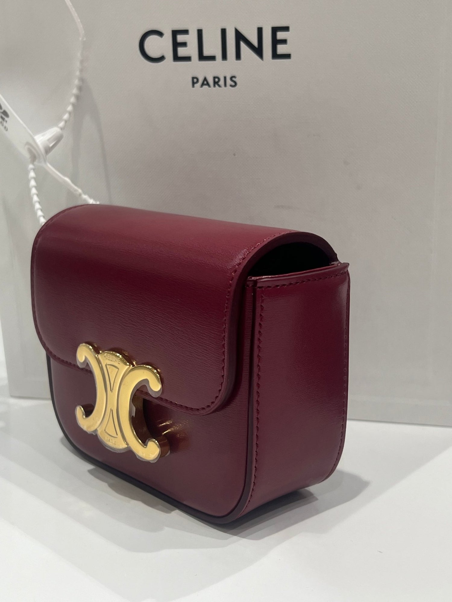 Céline - sac mini triomphe cuir bordeaux - Les Folies d&