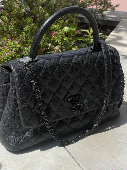 Chanel - Sac coco handle cuir caviar noir all black - Les Folies d&